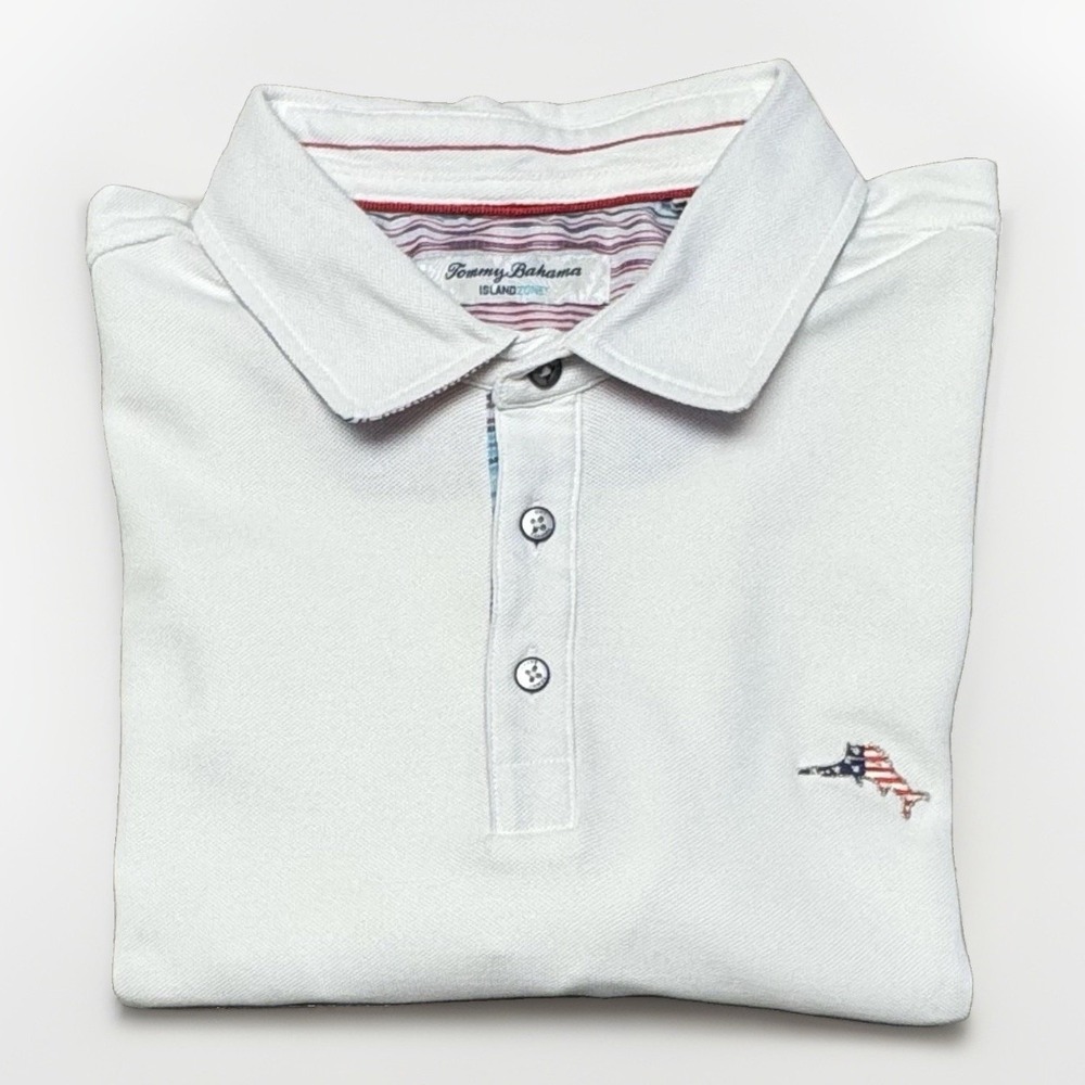 Tommy Bahama Island Zone Supima Polo Shirt Men's XL White USA Patriotic Marlin